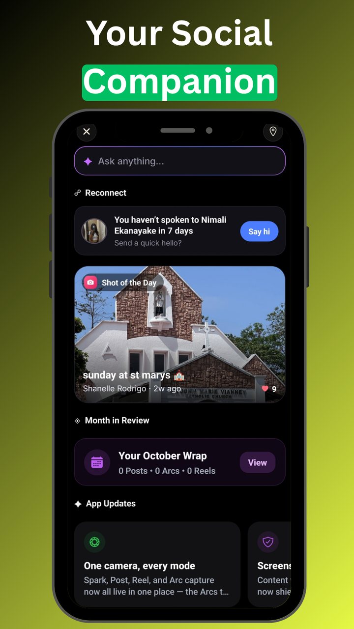 Your social companion: reconnect prompts, shot of the day and a monthly wrap